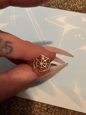 Delicate Gold Spiderweb Ring with Clear Accent